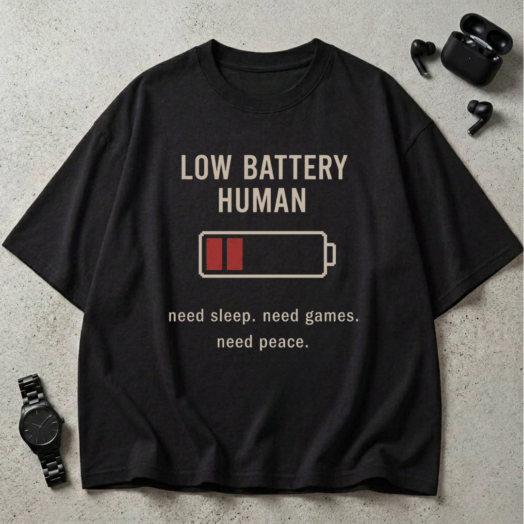 Low Battery Human Oversized T-Shirt