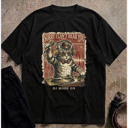 Retro Rhythm Oversized T-Shirt – DJ Cat Graphic